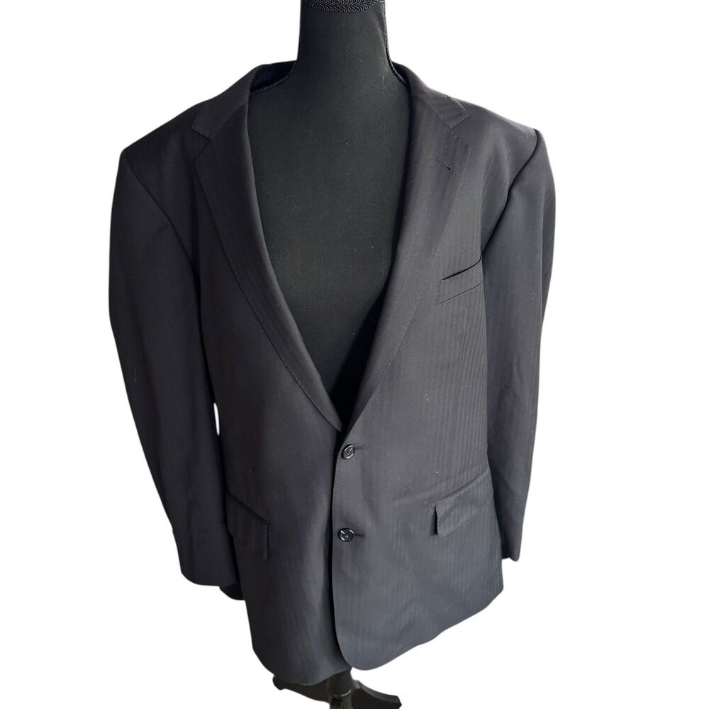 Baroni Men‎ 48L Black 100% Wool Blazer Sport Coat Jacket Two Button